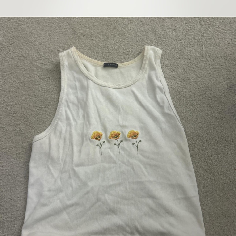Floral Embroidered White Tank Top